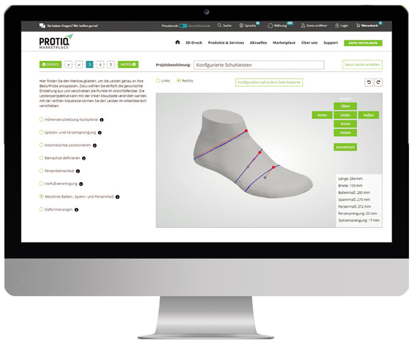 Computer Bildschirm auf dem der Konfigurator für Leisten geöffnet ist