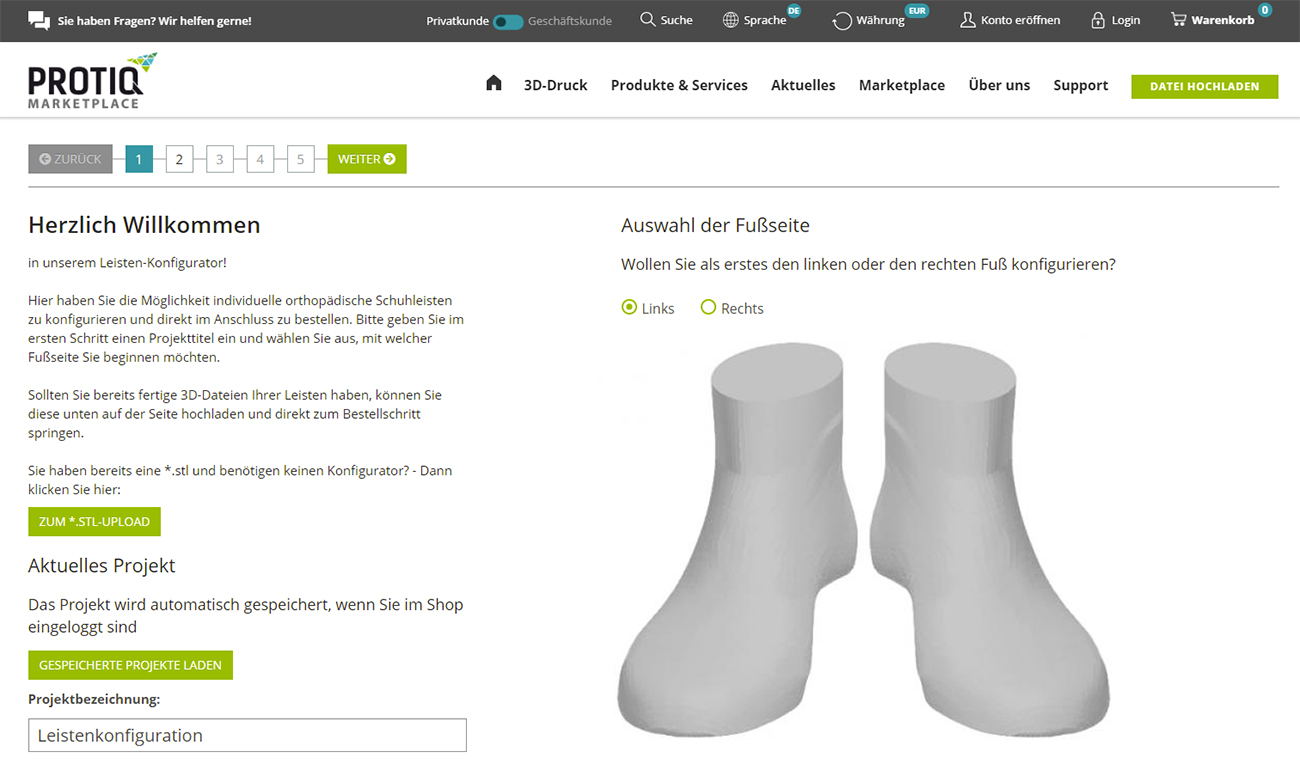 Shoe Last Configurator: Step 1