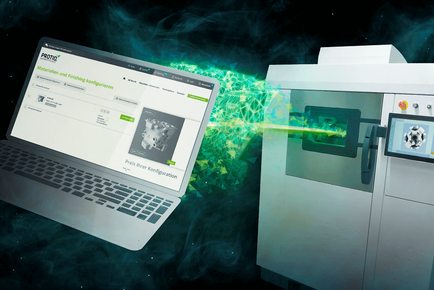 Illustriertes Bild von einem 3D-Drucker und einem Laptop