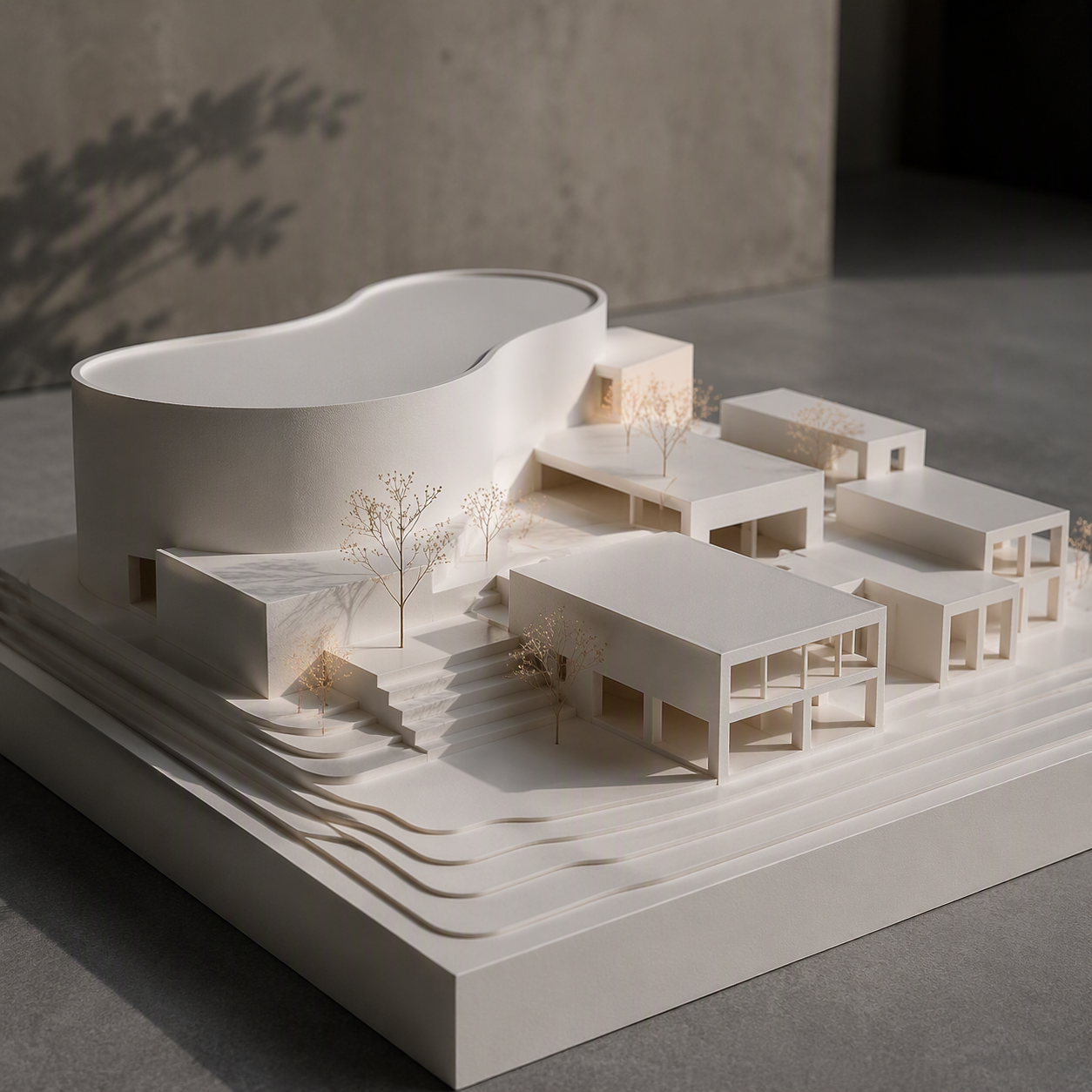 3D-printed, white plastic model house