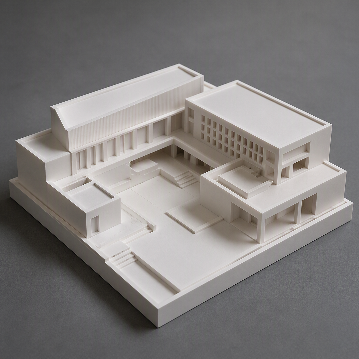 3D-printed, white plastic model house