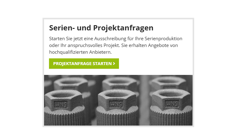 Screenshot von protiq.com: Start der Projektanfrage